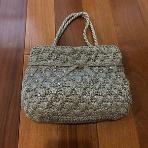 Vintage silver lurex knitted woven effect evening bag from Japan